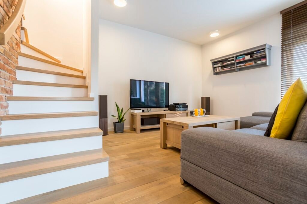 Living room with stairs