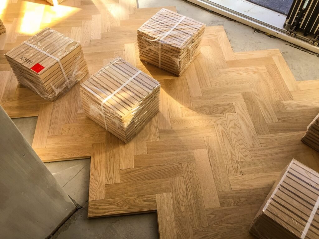 Wood parquet flooring being fixed